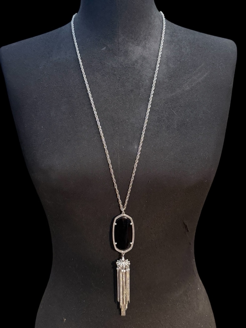 Kendra Scott Rayne Silver Long Pendant Necklace in Black Opaque Glass - Picture 4 of 8